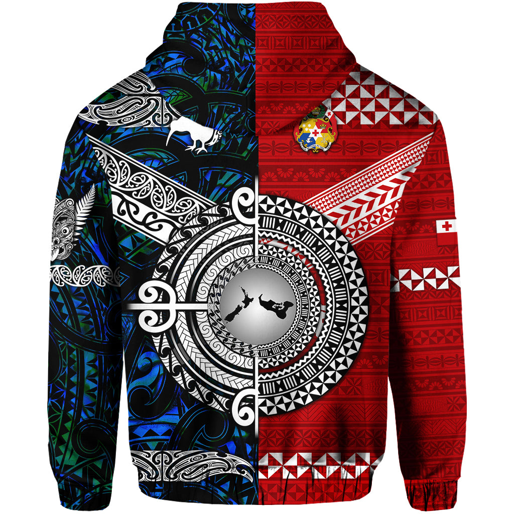 Custom New Zealand Tonga Hoodie Maori and Polynesian Together Blue LT8 - Polynesian Pride