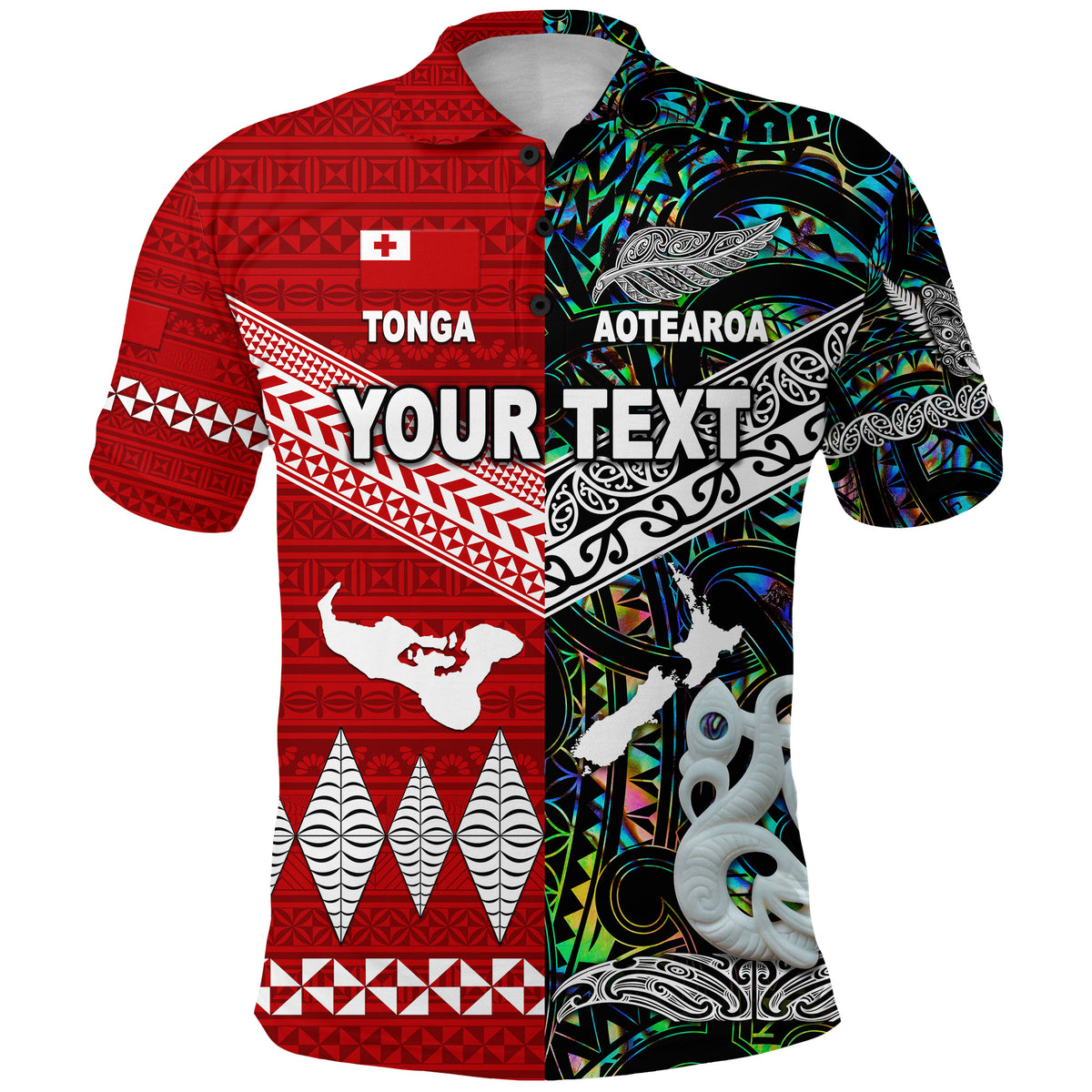 Custom New Zealand Tonga Polo Shirt Maori and Polynesian Together Paua Shell LT8 - Polynesian Pride