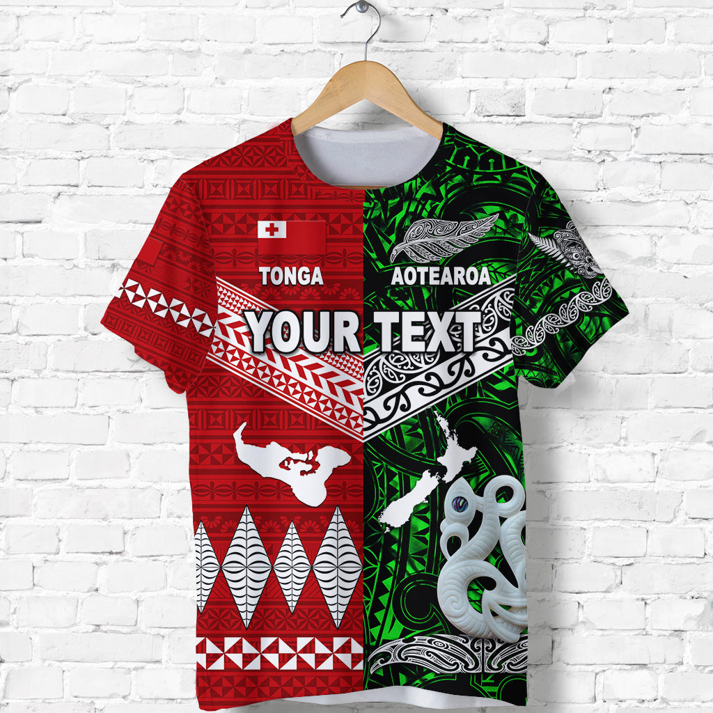 Custom New Zealand Maori Aotearoa Tonga Polynesian Together T Shirt Green LT8 - Polynesian Pride