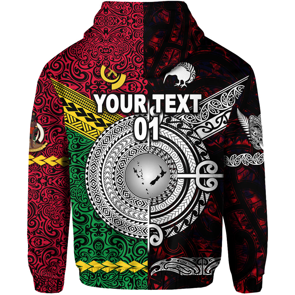 Custom Vanuatu New Zealand Zip Hoodie Together Red, Custom Text and Number LT8 - Polynesian Pride