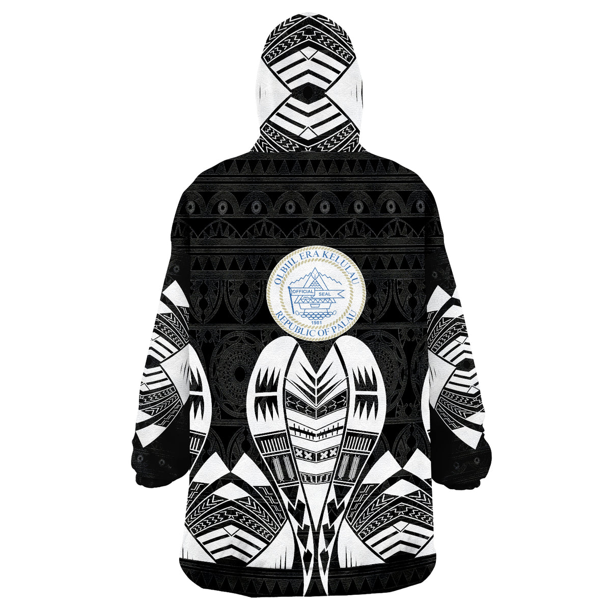 Palau Polynesian Tattoo Black Version Wearable Blanket Hoodie LT9 - Polynesian Pride