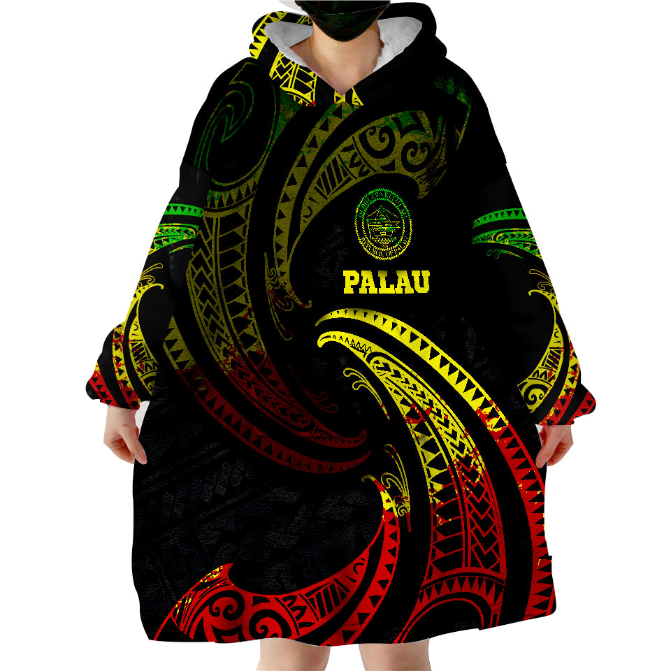 Palau Reggae Tribal Wave Wearable Blanket Hoodie LT9 - Polynesian Pride