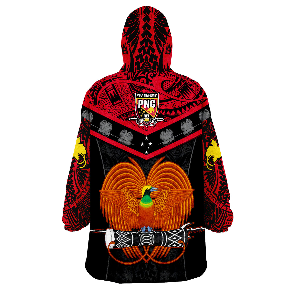 Papua New Guinea Rugby PNG Kumuls Bird Of Paradise Black Wearable Blanket Hoodie LT14 - Polynesian Pride