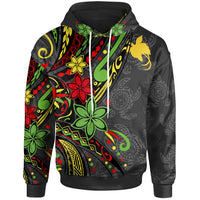 Papua Hoodie Tribal Flower With Special Turtles Unisex Black - Polynesian Pride