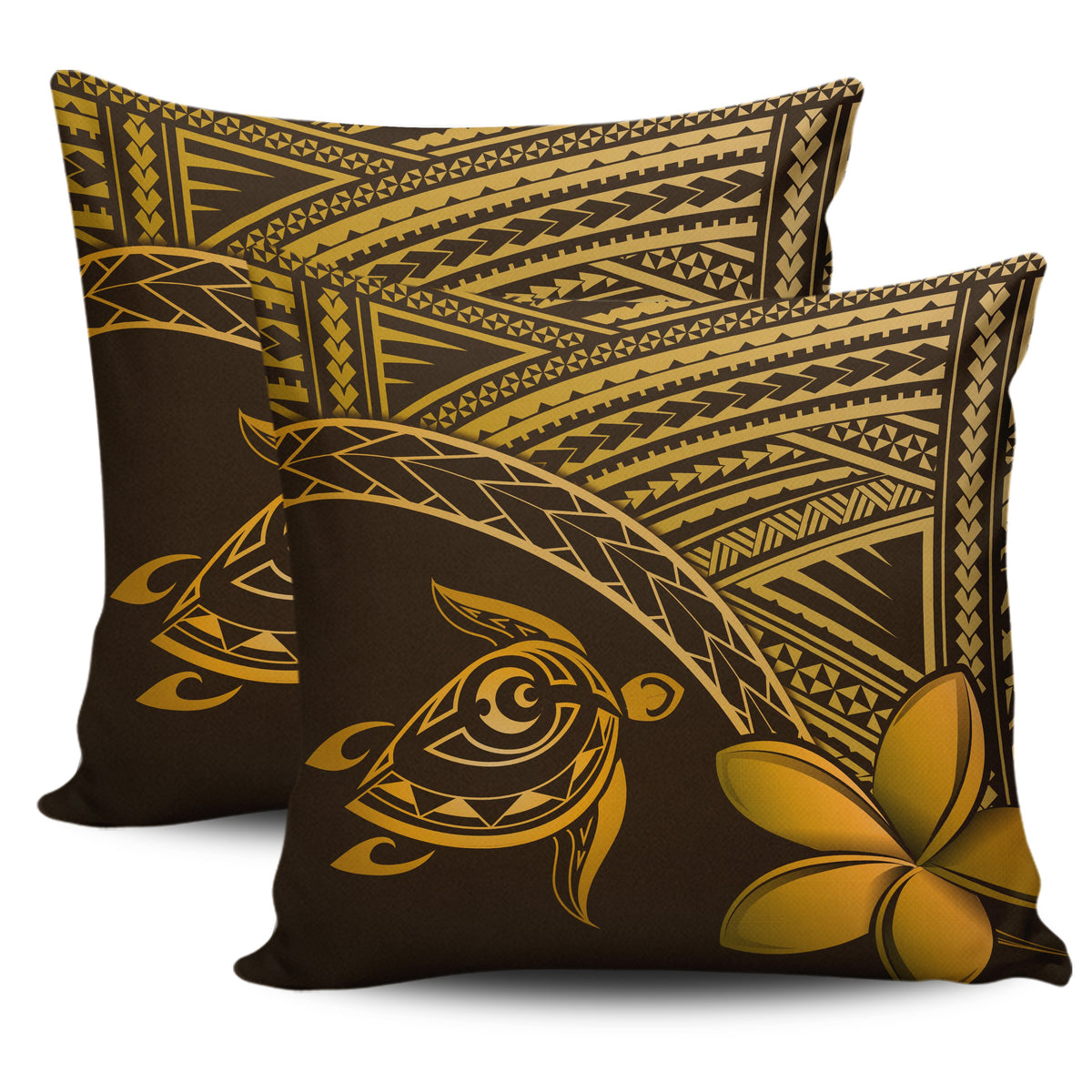 hawaiiPillow Cases - Hawaii Turtle Plumeria Brown One Size 18"x 18" (Twin Sides) (Set of 2) Brown - Polynesian Pride