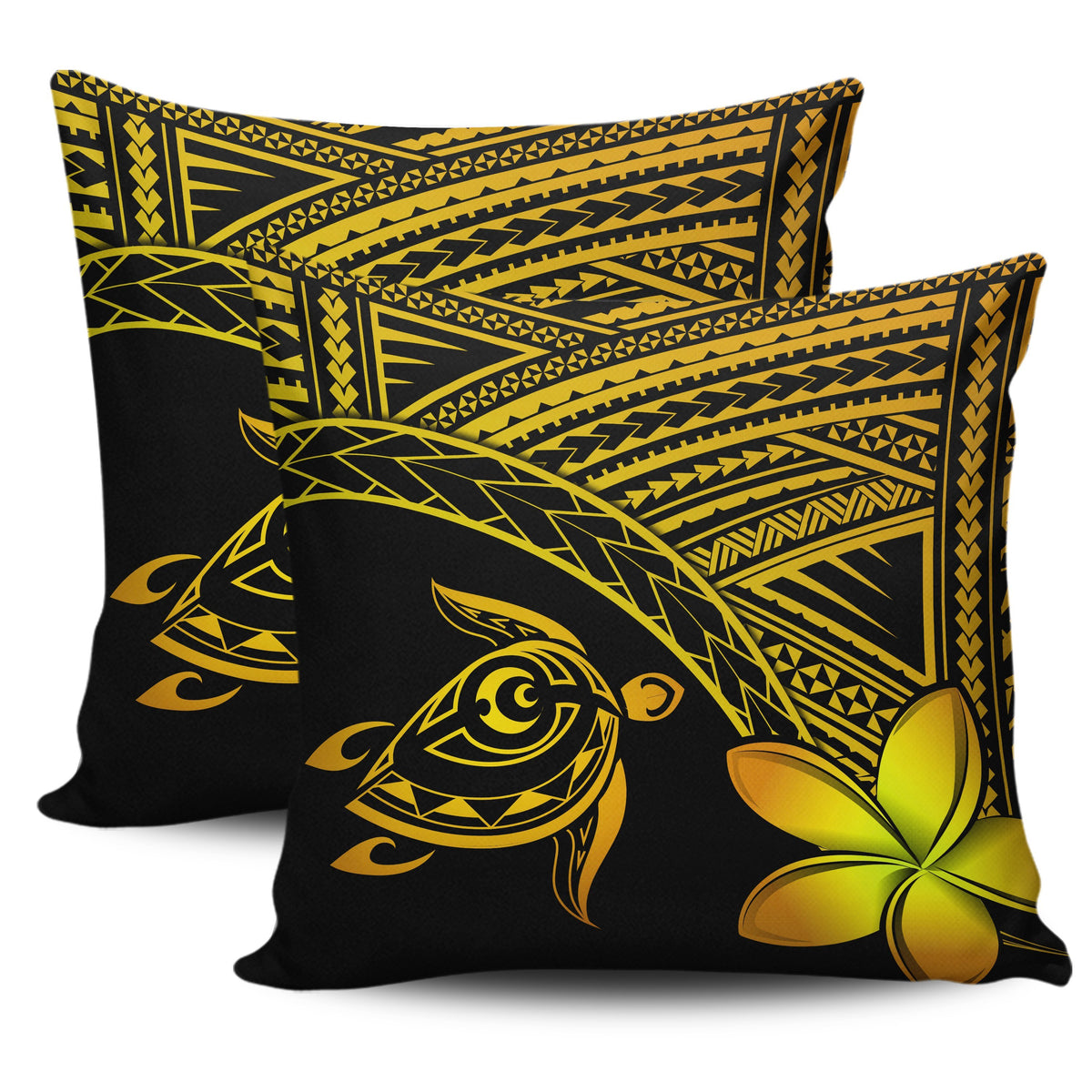 hawaiiPillow Cases - Hawaii Turtle Plumeria Yellow One Size 18"x 18" (Twin Sides) (Set of 2) Yellow - Polynesian Pride