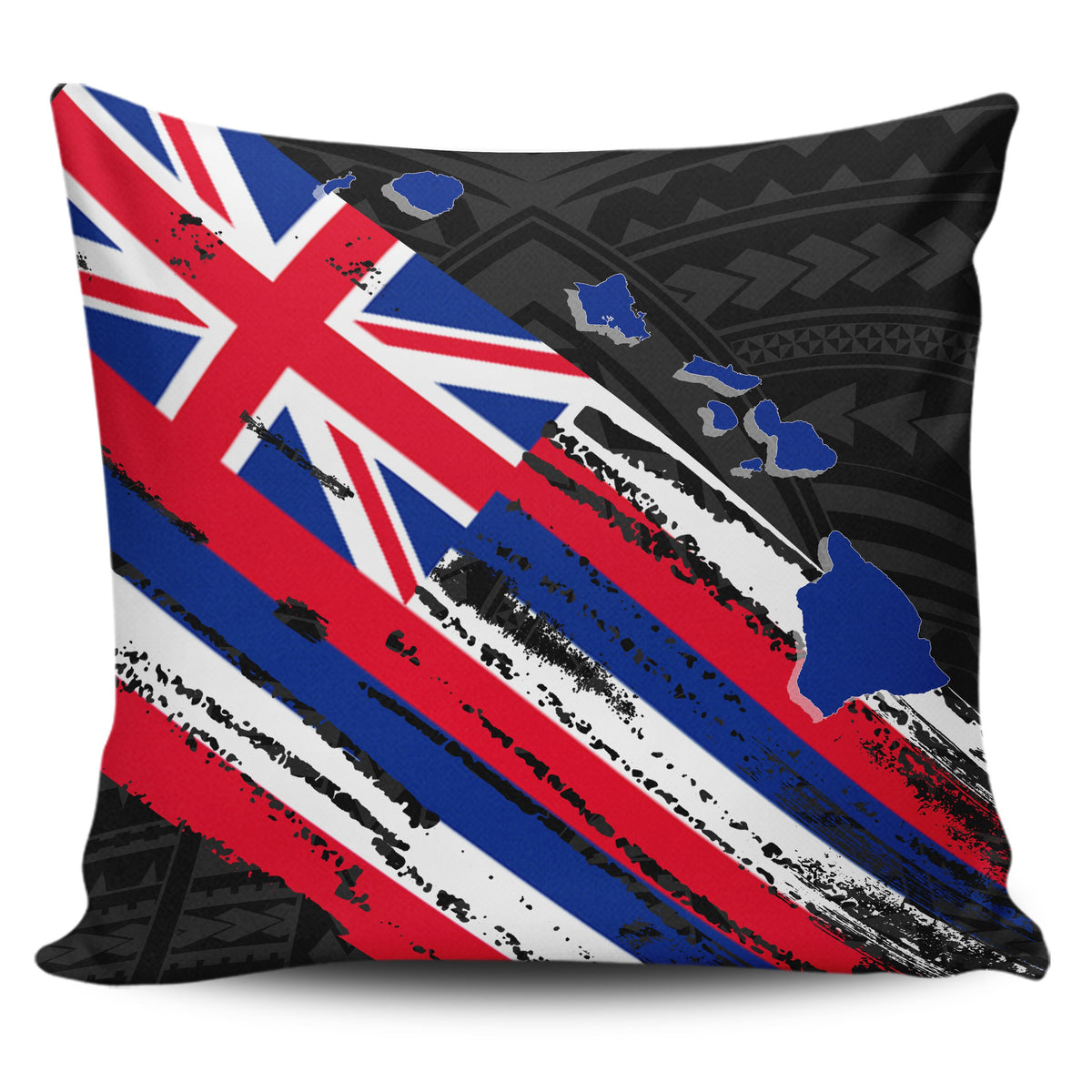 Hawaiian Flag Polynesian Background Pillow Covers - AH One Size 18"x18 Black - Polynesian Pride