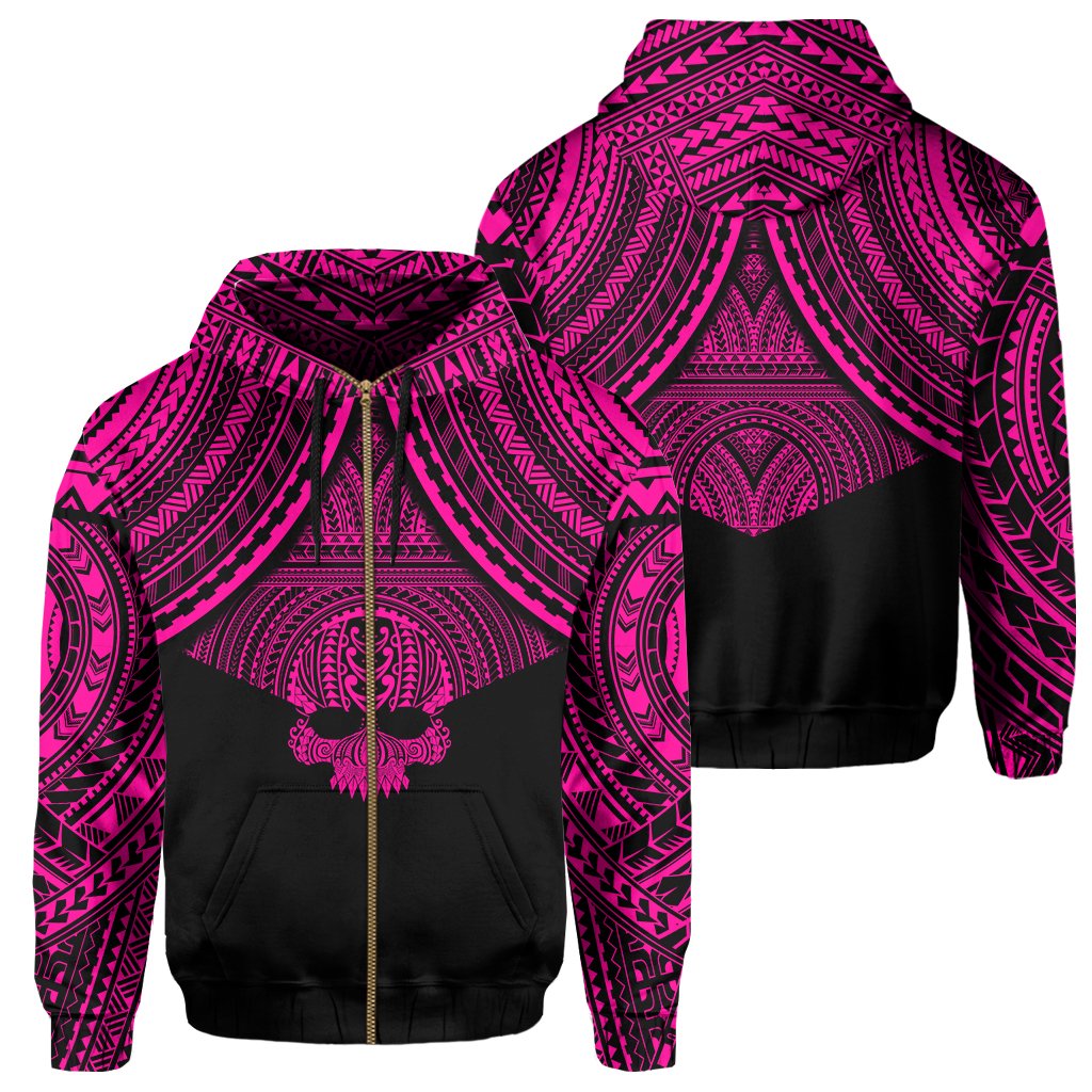 Polynesian Skull Hawaii Zip Hoodie Pink Circle Style Unisex Pink - Polynesian Pride