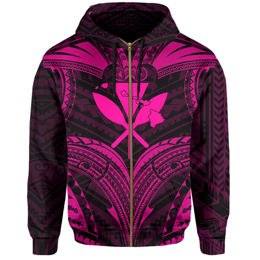 Polynesian Kanaka Shark Turtle Manta Ray Map of Hawaii Zip Hoodie Pink - Polynesian Pride