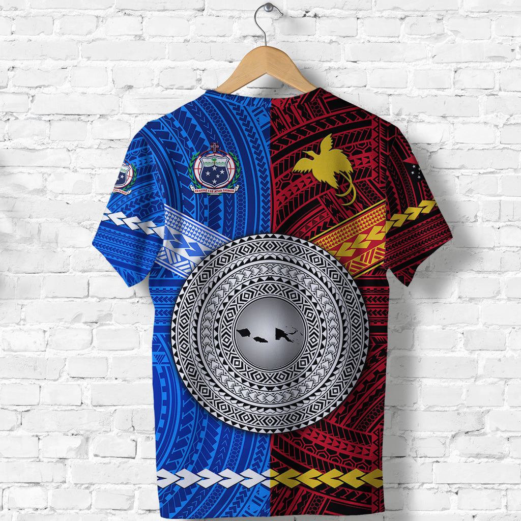 Custom Papua New Guinea and Samoa Together T Shirt LT8 - Polynesian Pride