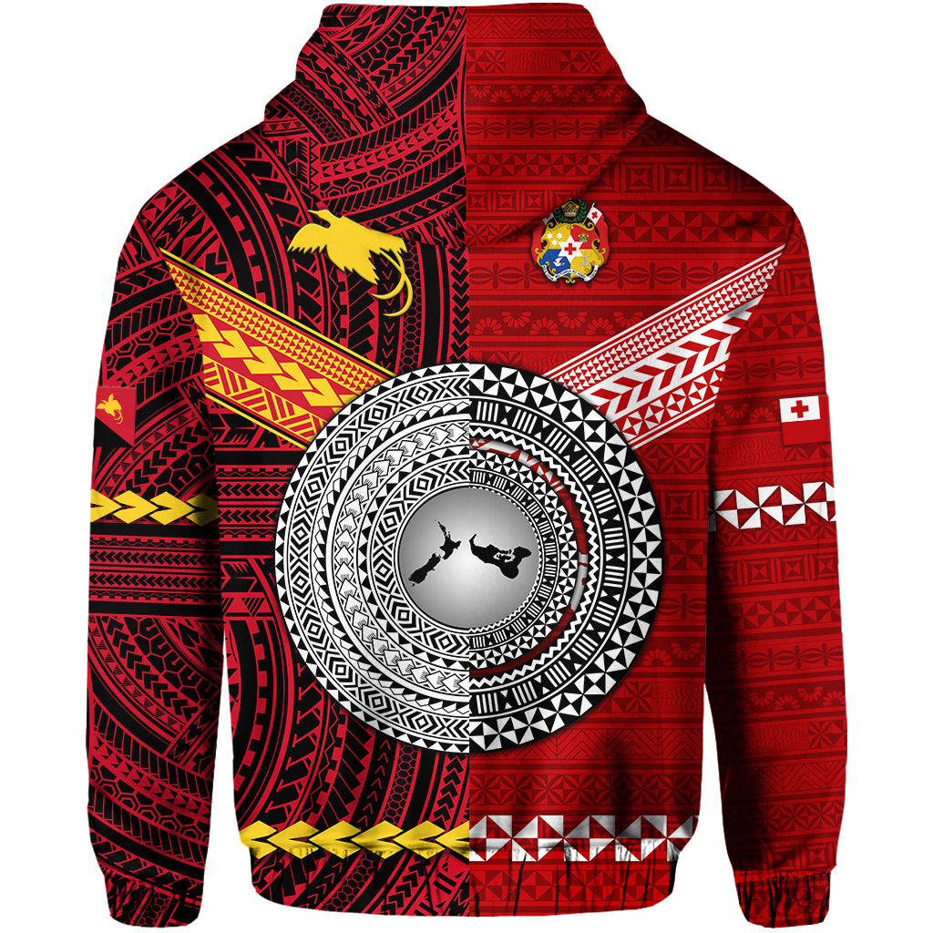 Custom Papua New Guinea Tonga Zip Hoodie Polynesian Together Bright Red LT8 - Polynesian Pride