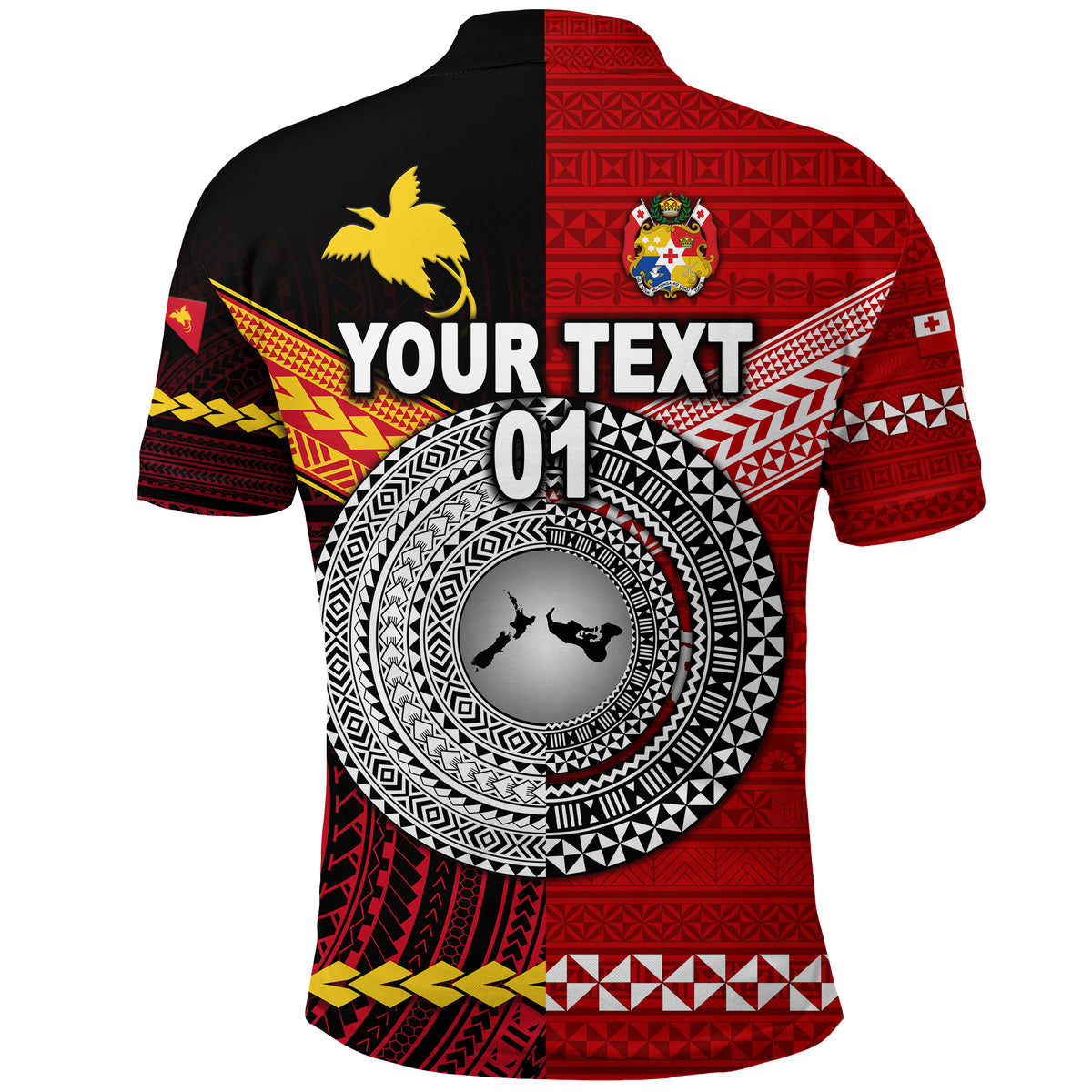 Custom Papua New Guinea Tonga Polo Shirt Polynesian Together Red, Custom Text and Number LT8 - Polynesian Pride