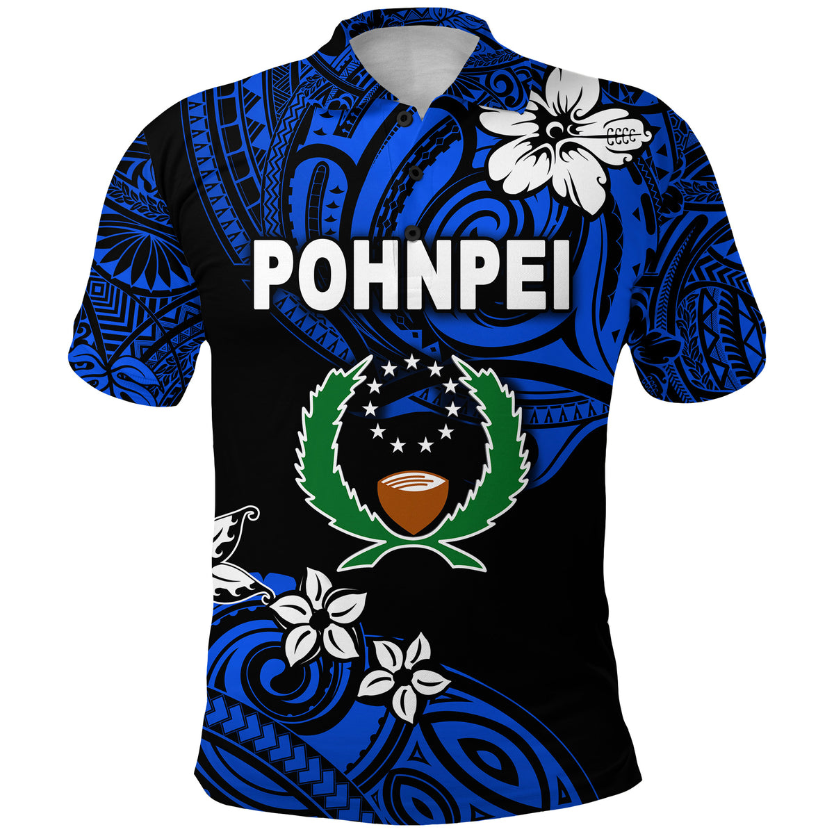 FSM Pohnpei Polo Shirt Unique Vibes Blue LT8 - Polynesian Pride