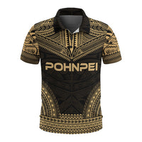 Pohnpei Polo Shirt Pohnpei Flag Polynesian Chief Tattoo Gold Version Unisex Gold - Polynesian Pride