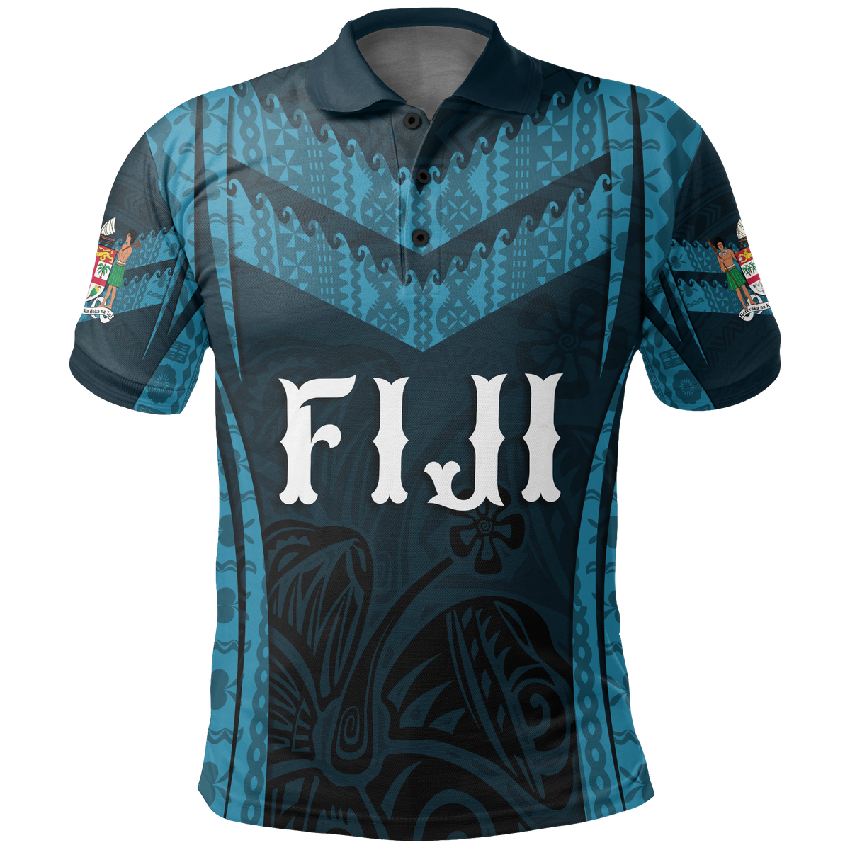 Fiji Polo Shirt Vitian Coat Of Arms Tapa Unisex BLUE - Polynesian Pride