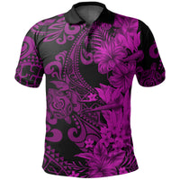 Hawaii Flowers Mix Tribal Pattern Polo Shirt LT6 Adult Purple - Polynesian Pride