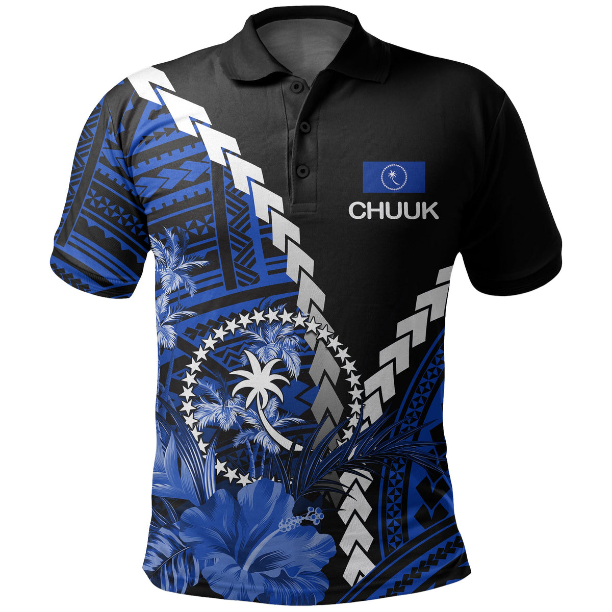 Chuuk Polo Shirt Polynesian Style LT6 Blue - Polynesian Pride