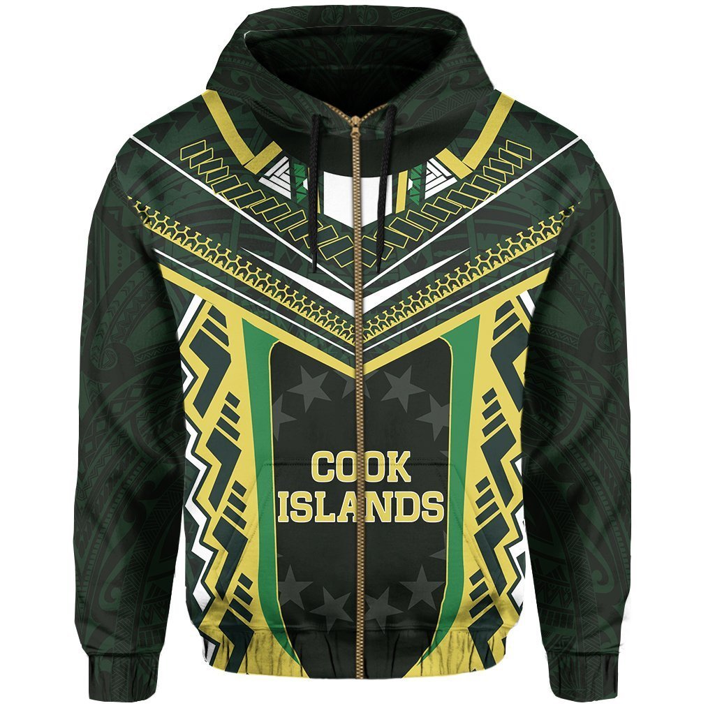 Cook Islands New Polynesian Style Zip Hoodie Unisex Black - Polynesian Pride