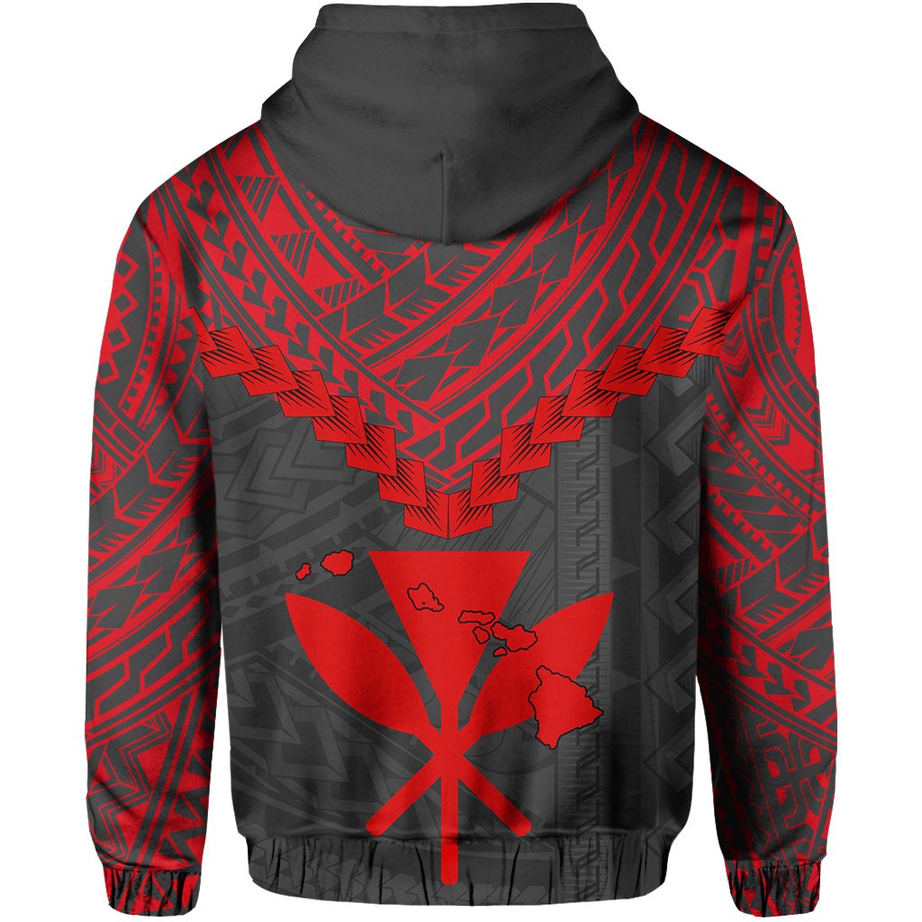 Polynesian Turtle Kanaka Map Hawaii Hoodie Zip Red Ti Style - Polynesian Pride