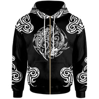 Polynesian Zip up Hoodie Polynesian Shark Tattoo Unisex Black - Polynesian Pride