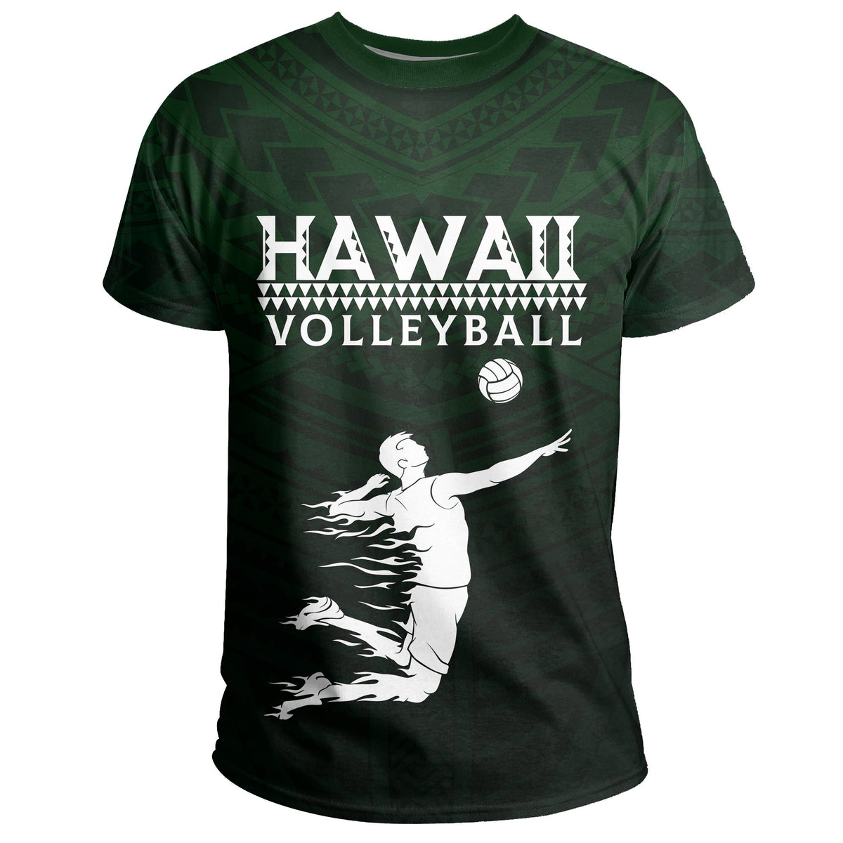 Volleyball Sport Hawaii Kakau Polynesian T Shirt Green - Polynesian Pride