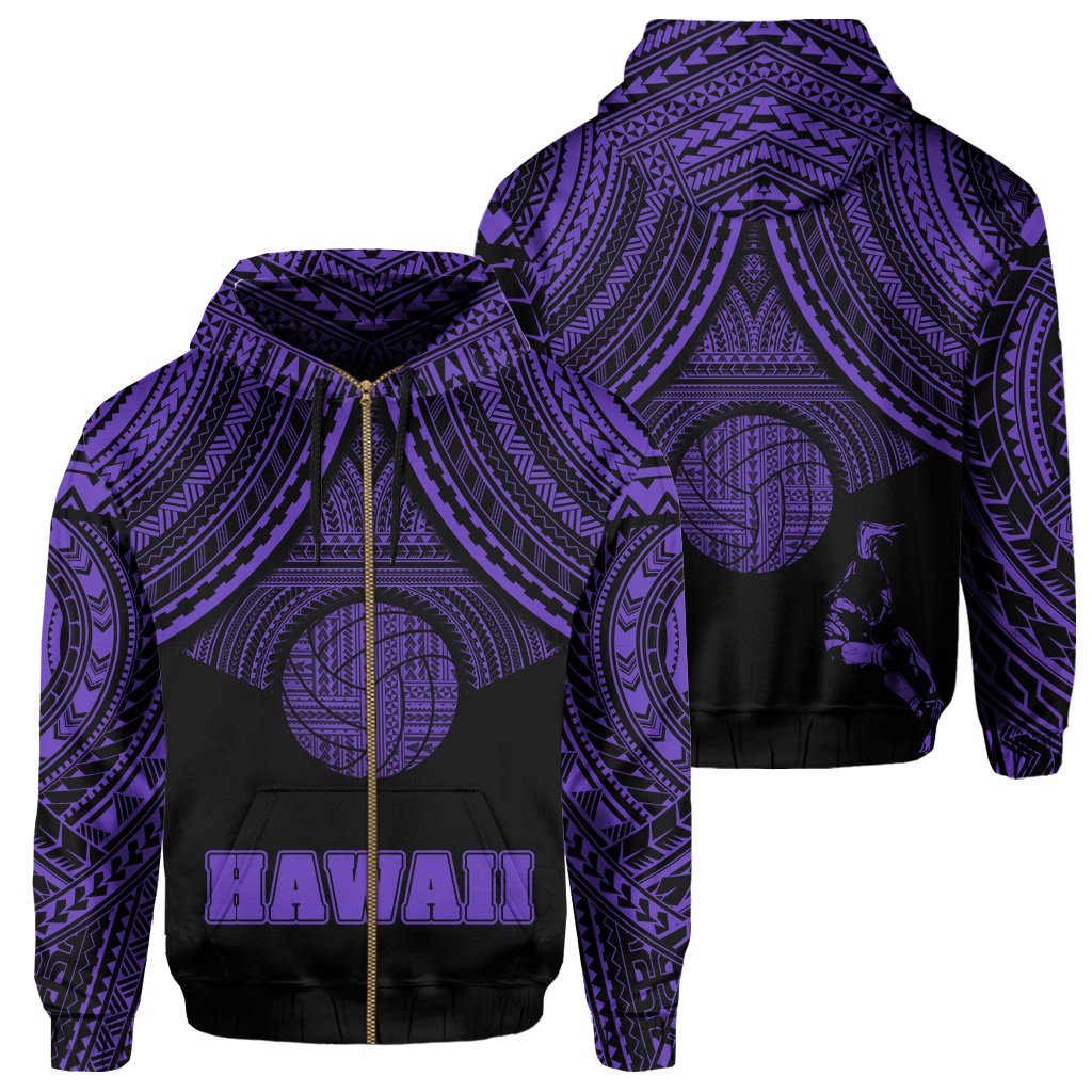 Polynesian Volleyball Hawaii Zip Hoodie Purple Unisex Purple - Polynesian Pride