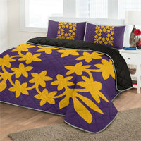 Hawaiian Royal Pattern Quilt Bed Set - Purple And Gold - L3 Style - AH - Polynesian Pride