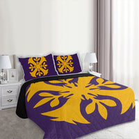 Hawaiian Royal Pattern Quilt Bed Set - Purple And Gold - F3 Style - AH - Polynesian Pride