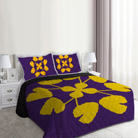 Hawaiian Royal Pattern Quilt Bed Set - Purple And Gold - D3 Style - Polynesian Pride