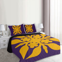 Hawaiian Royal Pattern Quilt Bed Set - Purple And Gold - G1 Style - AH - Polynesian Pride