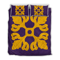 Hawaiian Royal Pattern Quilt Bed Set - Purple And Gold - M1 Style - AH Art - Polynesian Pride