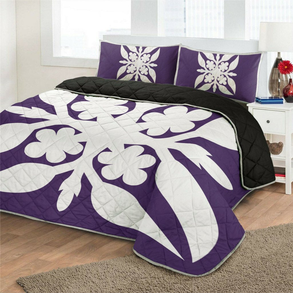 Hawaiian Royal Pattern Quilt Bed Set - Purple - G1 Style - AH - Polynesian Pride