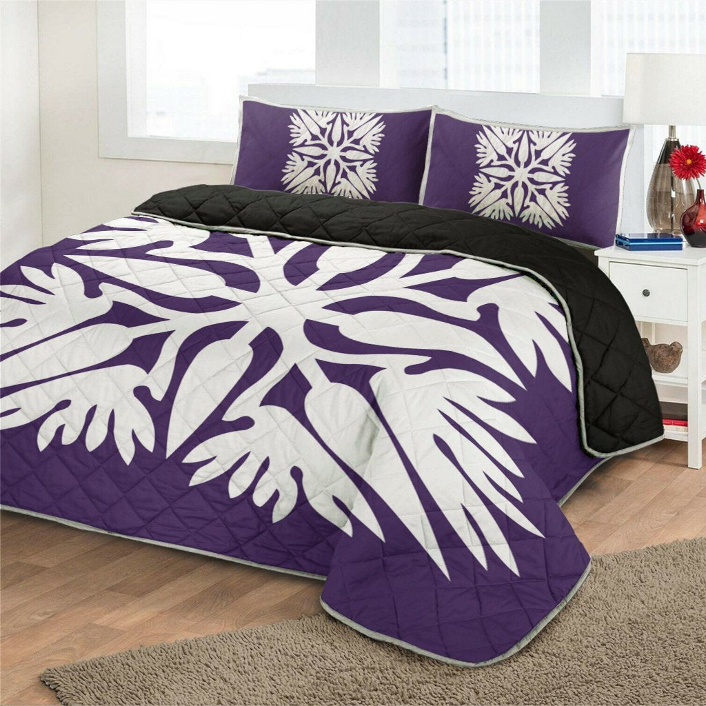 Hawaiian Royal Pattern Quilt Bed Set - Purple - A3 Style - Polynesian Pride