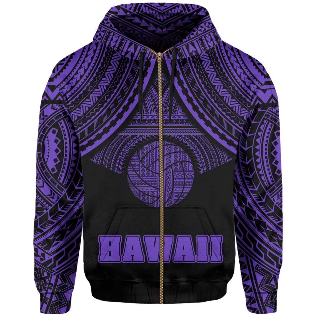 Polynesian Volleyball Hawaii Zip Hoodie Purple - Polynesian Pride