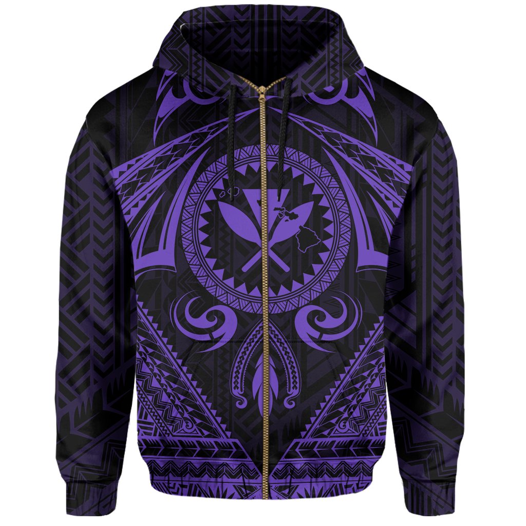 Polynesian Kakau Kanaka Turtle Map Hawaii Zip Hoodie Circle Style Purple - Polynesian Pride