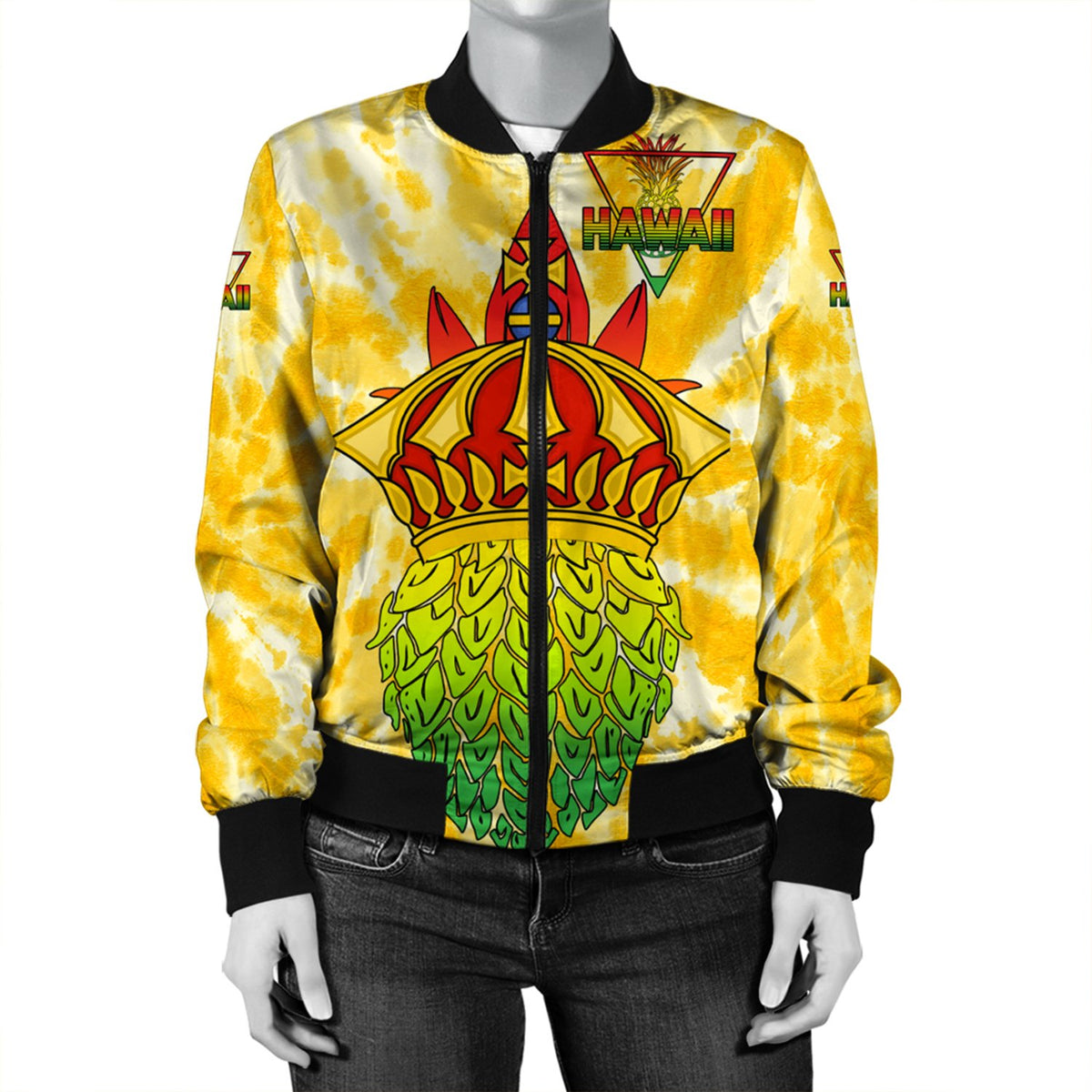 Hawaii Pineapple Crown Bomber Jacket - Queen - AH - Polynesian Pride
