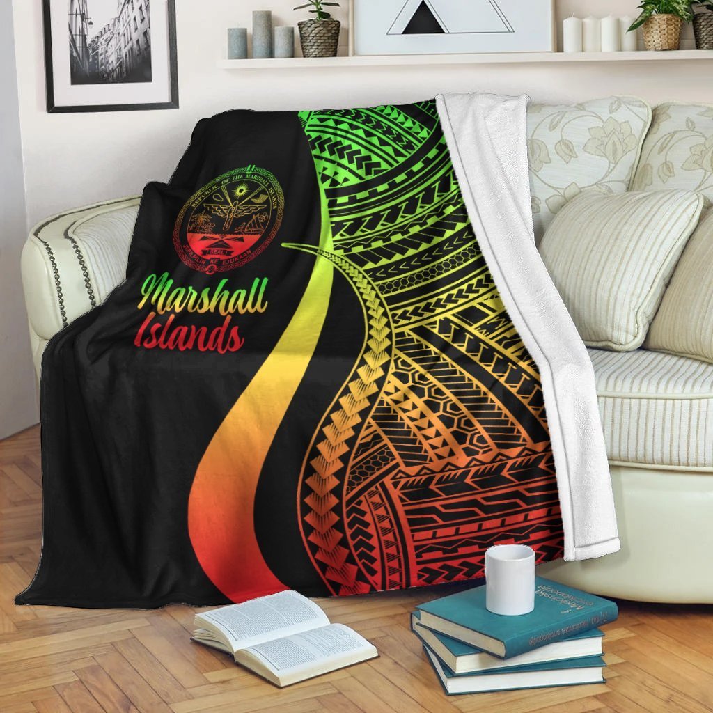 Marshall Islands Premium Blanket - Reggae Polynesian Tentacle Tribal Pattern Crest - Polynesian Pride