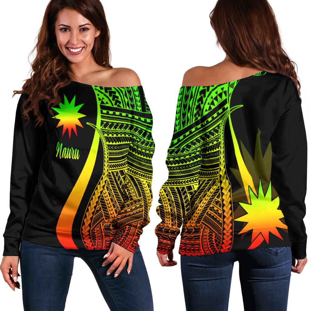 Nauru Women's Off Shoulder Sweater - Reggae Polynesian Tentacle Tribal Pattern Art - Polynesian Pride