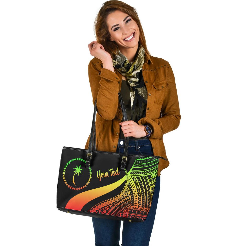 Chuuk Custom Personalised Large Leather Tote Bag - Reggae Polynesian Tentacle Tribal Pattern - Polynesian Pride