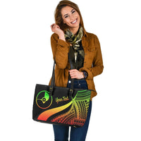 Yap Custom Personalised Large Leather Tote Bag - Reggae Polynesian Tentacle Tribal Pattern - Polynesian Pride