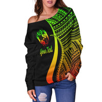 Tonga Custom Personalised Women's Off Shoulder Sweater - Reggae Polynesian Tentacle Tribal Pattern - Polynesian Pride
