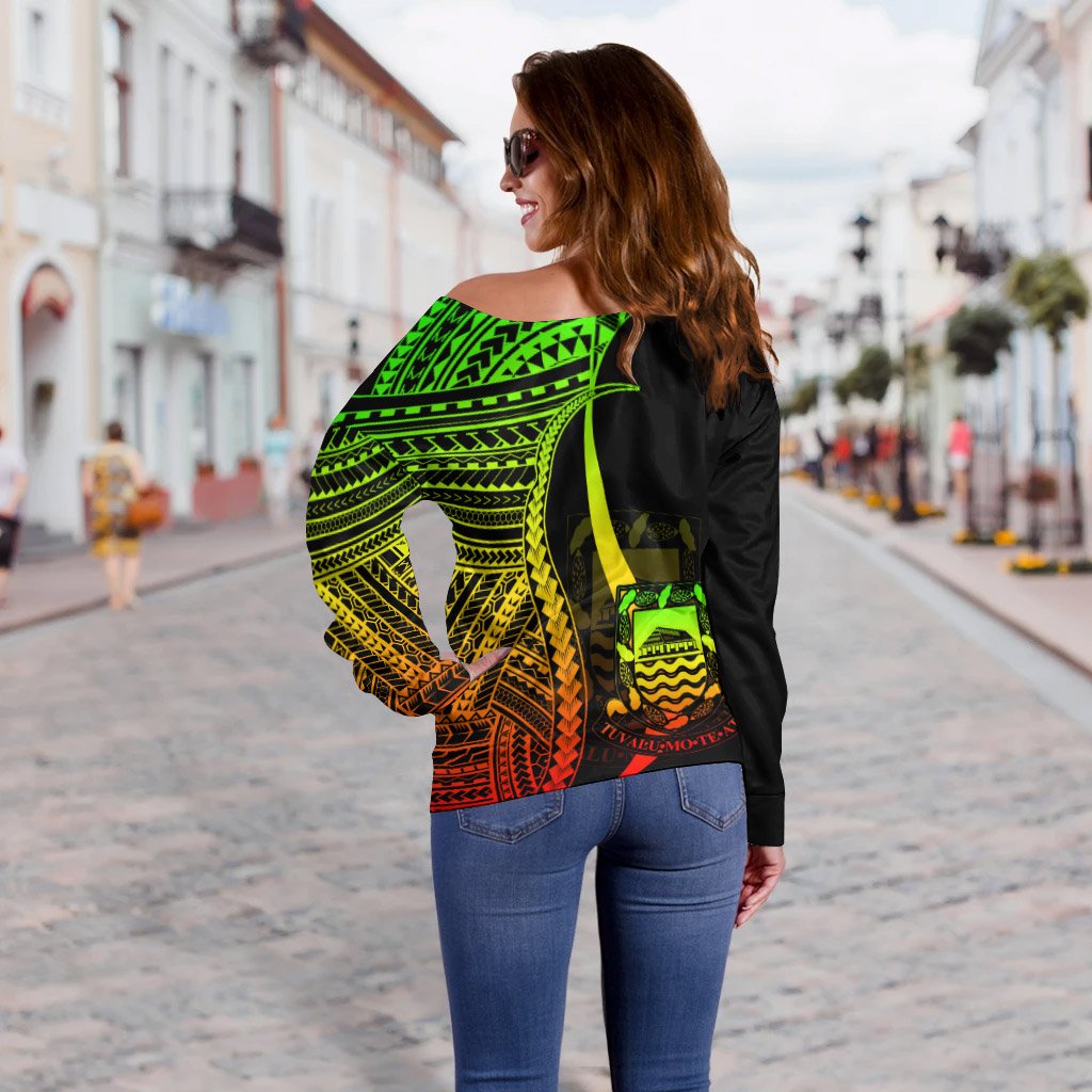 Tuvalu Custom Personalised Women's Off Shoulder Sweater - Reggae Polynesian Tentacle Tribal Pattern - Polynesian Pride