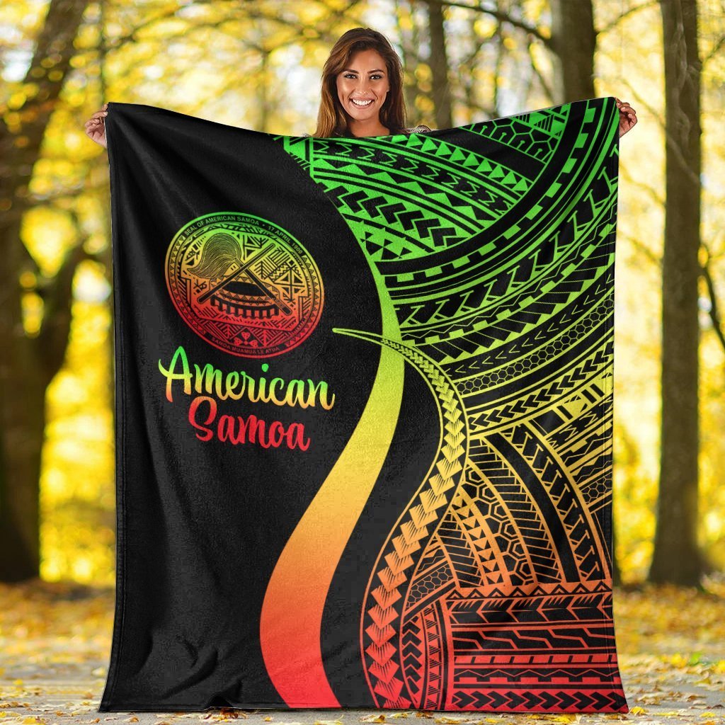 American Samoa Premium Blanket - Reggae Polynesian Tentacle Tribal Pattern - Polynesian Pride