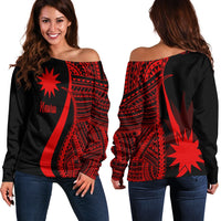 Nauru Women's Off Shoulder Sweater - Red Polynesian Tentacle Tribal Pattern Red - Polynesian Pride