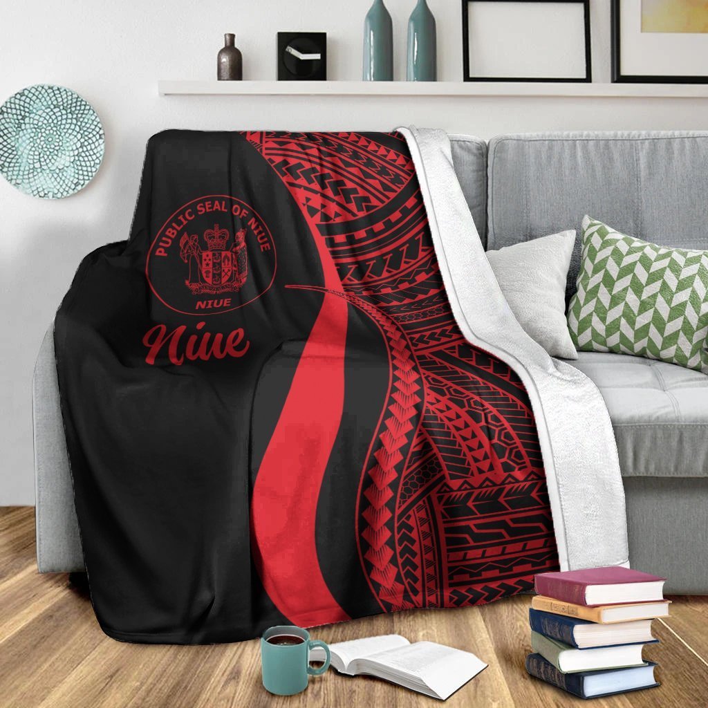 Niue Premium Blanket - Red Polynesian Tentacle Tribal Pattern - Polynesian Pride