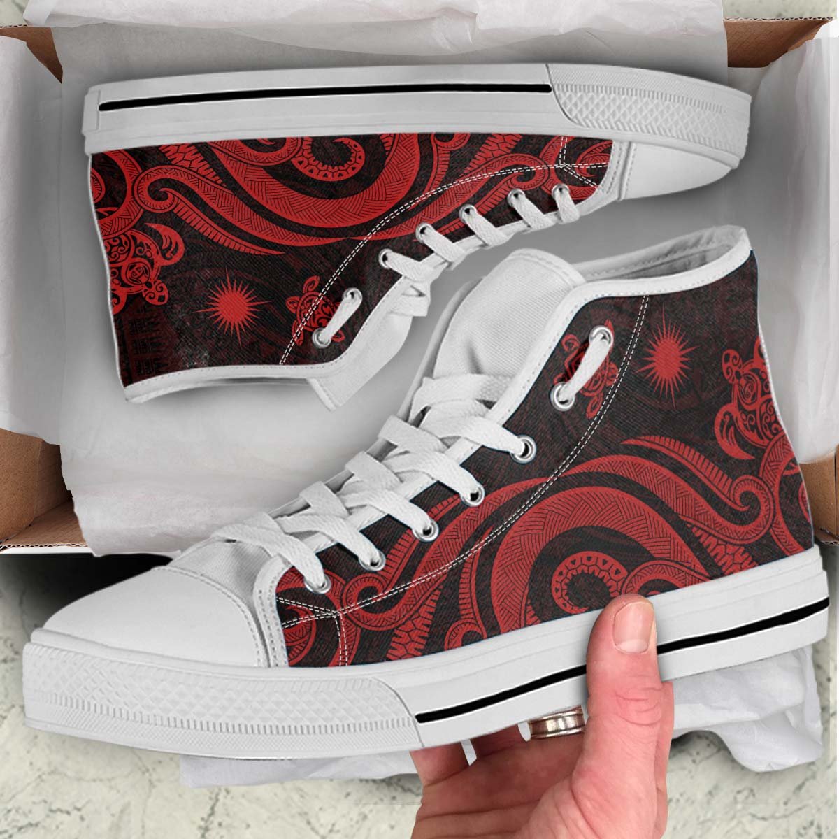 Marshall Islands High Top Shoes - Red Tentacle Turtle - Polynesian Pride