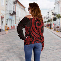 Federated States of Micronesia Women's Off Shoulder Sweater - Red Tentacle Turtle - Polynesian Pride