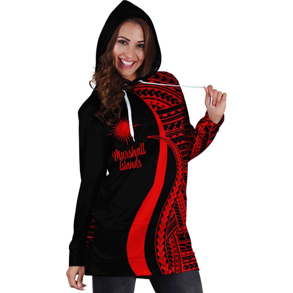 Marshall Islands Women's Hoodie Dress - Red Polynesian Tentacle Tribal Pattern - Polynesian Pride
