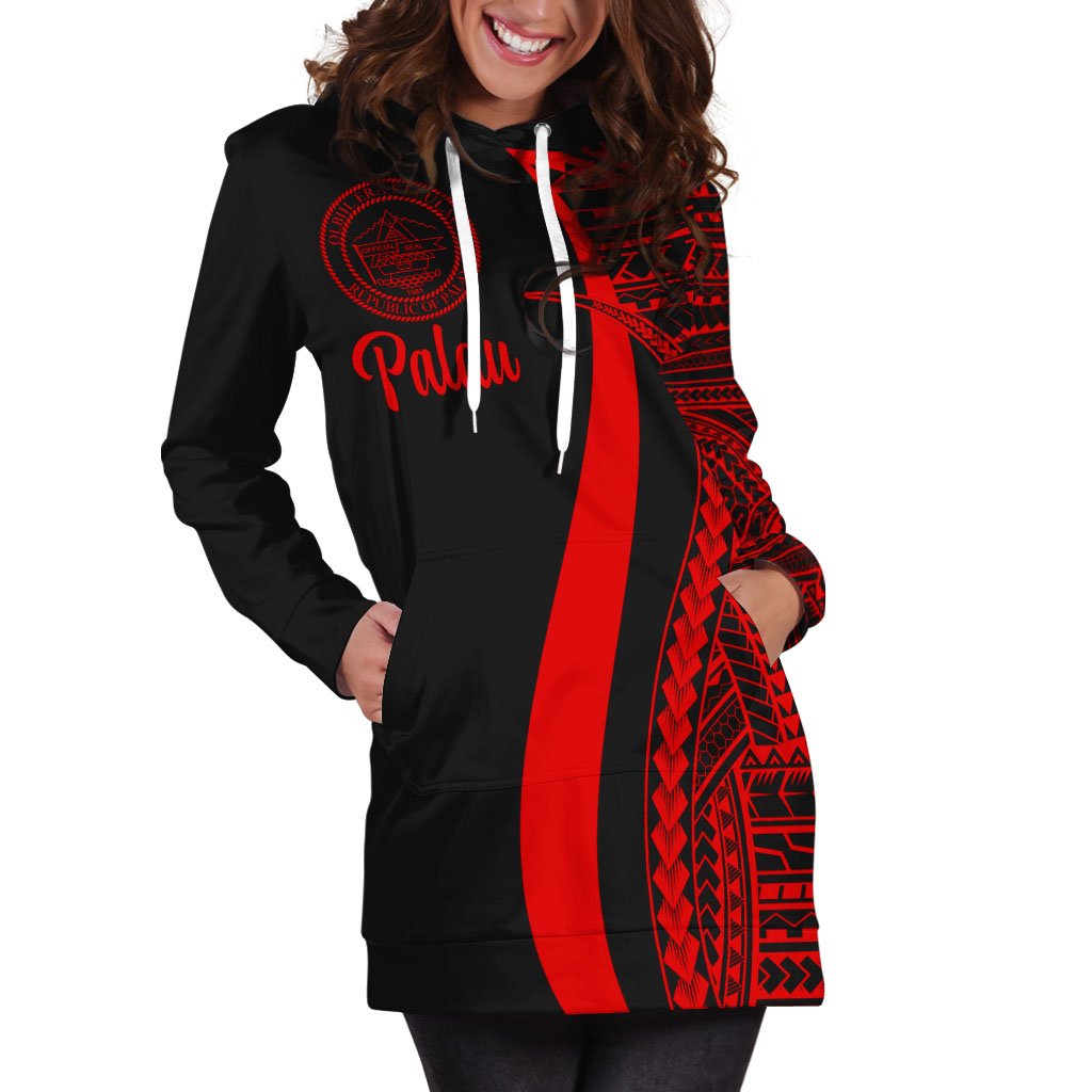 Palau Women's Hoodie Dress - Red Polynesian Tentacle Tribal Pattern - Polynesian Pride