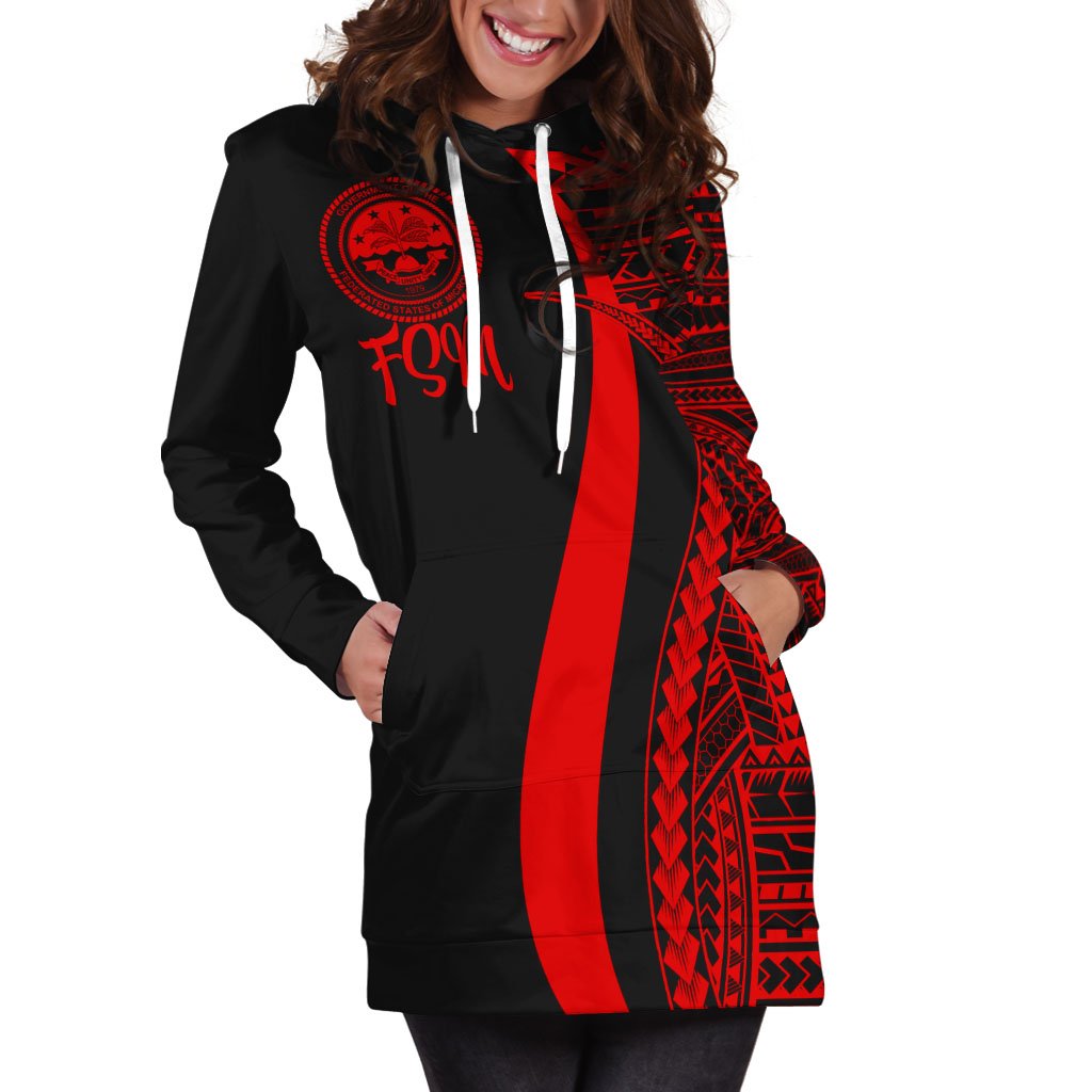 Federated States of Micronesia Women's Hoodie Dress - Red Polynesian Tentacle Tribal Pattern - Polynesian Pride